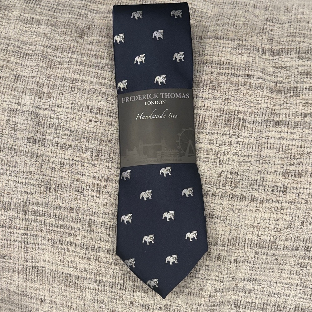 Navy Blue Bulldog Pattern Tie